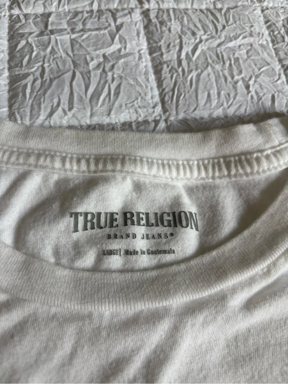 True Religion Men's White T-Shirt Buddha Guitar Back Graphic Crewneck Size L